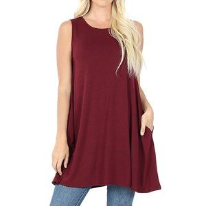NWOT Burgundy Sleeveless Pocketed Tunic